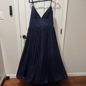Sparkling Navy V-Neck Spaghetti Strap Gown